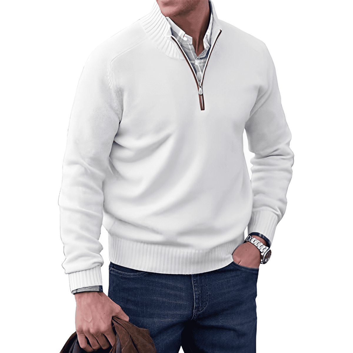 Adrian Men's Zip-Up Cashmere Sweater – Lightweight Breathable Knit with Stand-Up Collar
