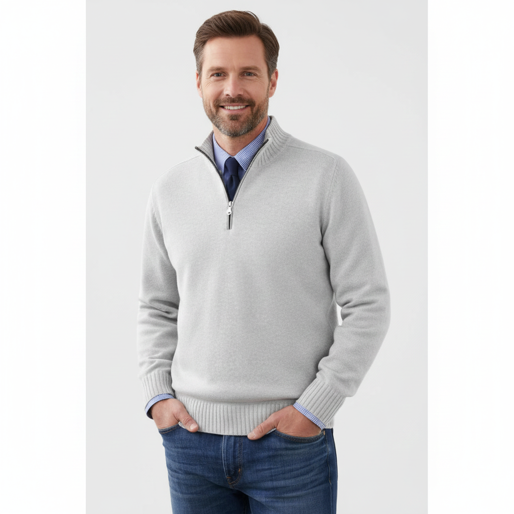 Brad Men's Quarter-Zip Sweater – Soft Breathable Knit with Zipped Collar and Regular Fit
