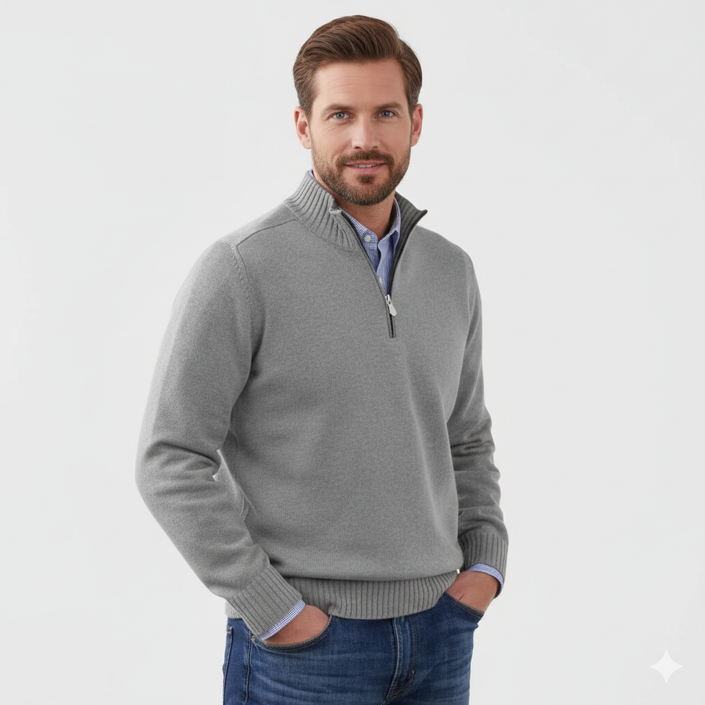 Brad Men's Quarter-Zip Sweater – Soft Breathable Knit with Zipped Collar and Regular Fit