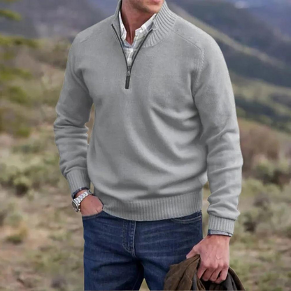 Adrian Men's Zip-Up Cashmere Sweater – Lightweight Breathable Knit with Stand-Up Collar
