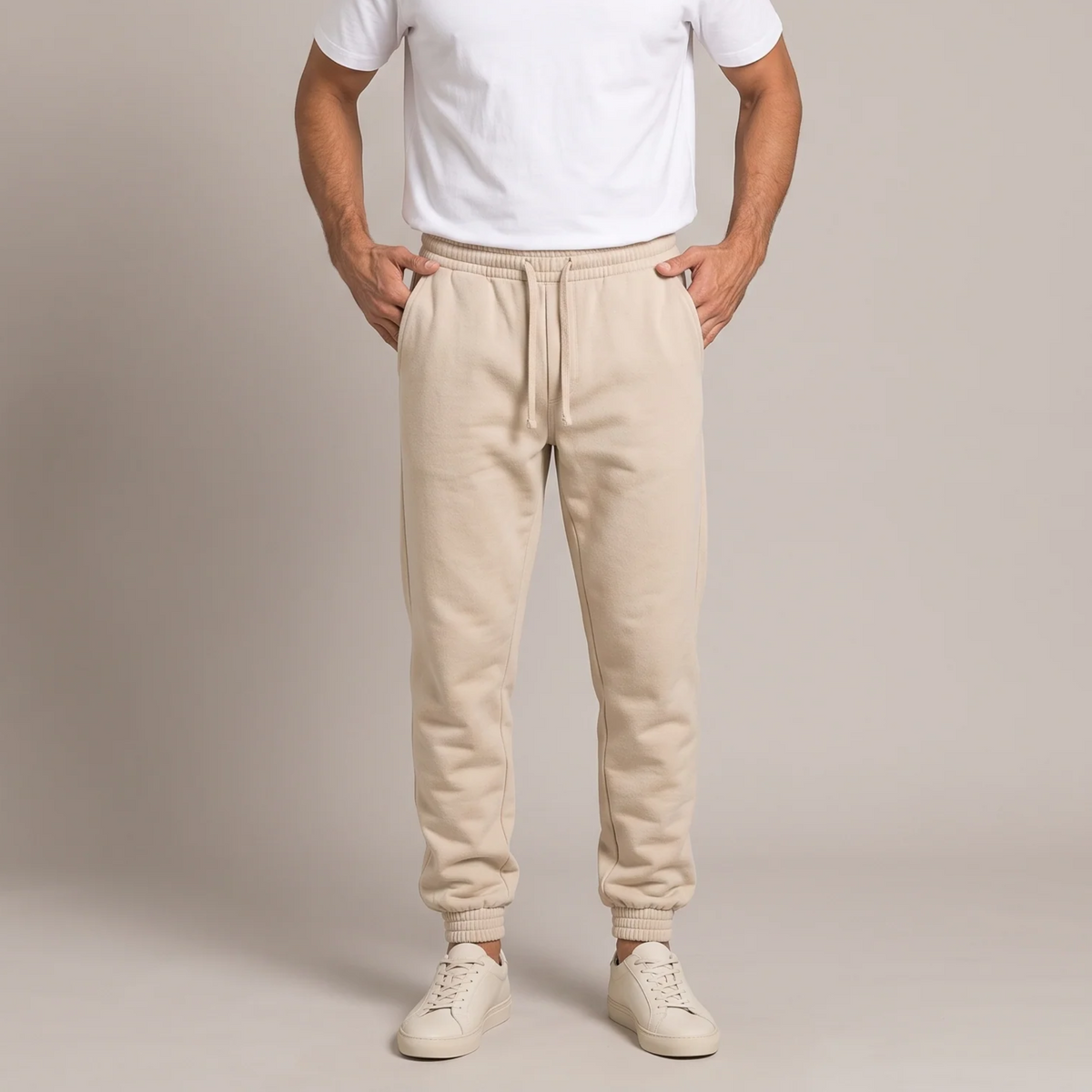 Men's brushed cotton joggers in beige