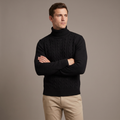 Men's fleece-lined roll neck jumper in black, front view