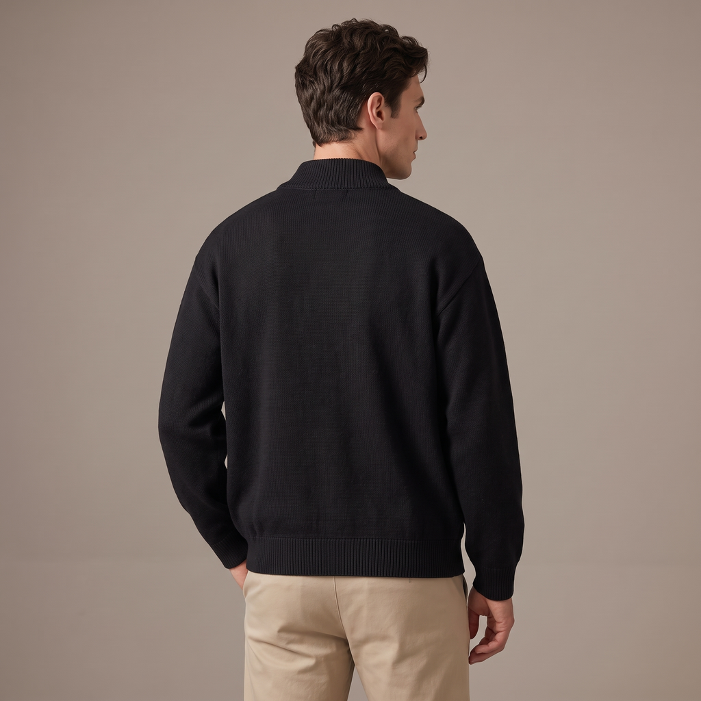 Men's cotton cardigan in black, back