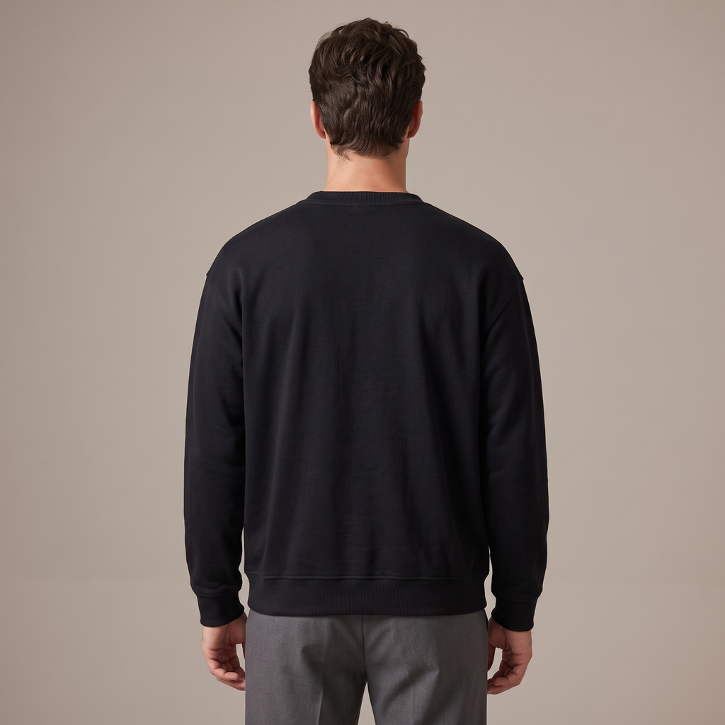 Men's black dropped shoulder sweatshirt, back view