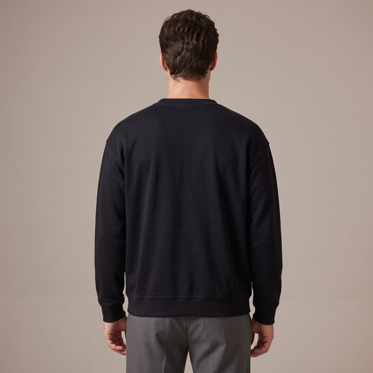 Men's black dropped shoulder sweatshirt, back view