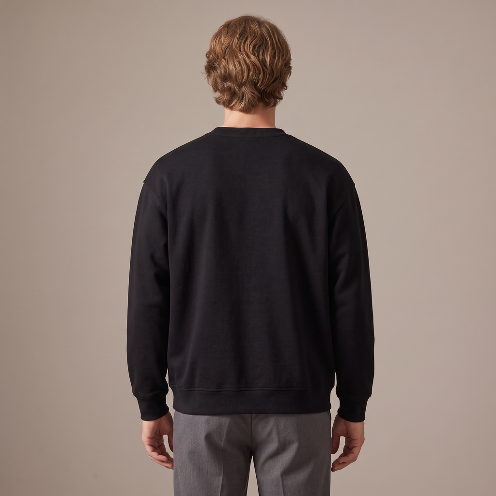 Men's black oversized terry sweatshirt, back view