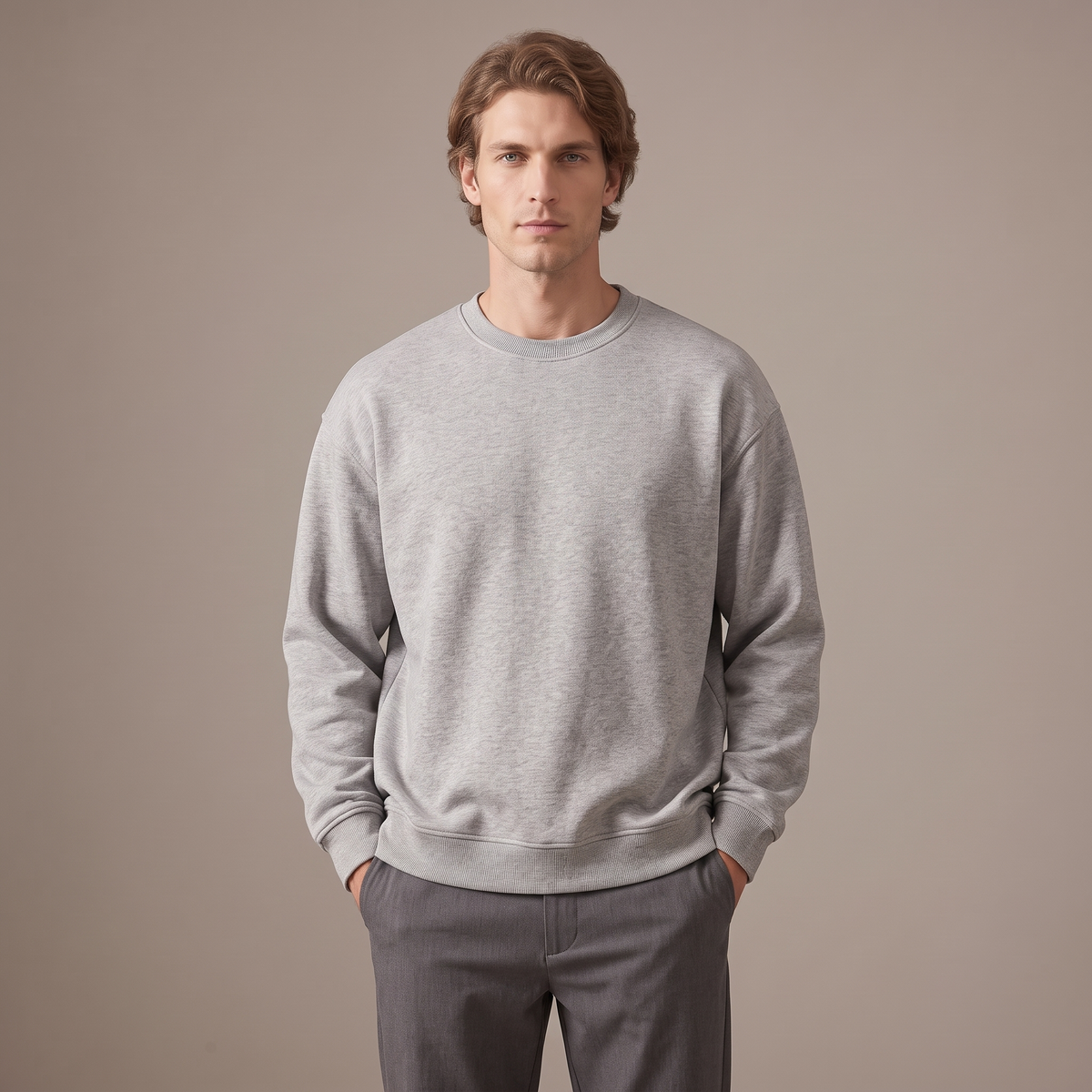 Men's light grey 380gsm oversized terry sweatshirt, front view