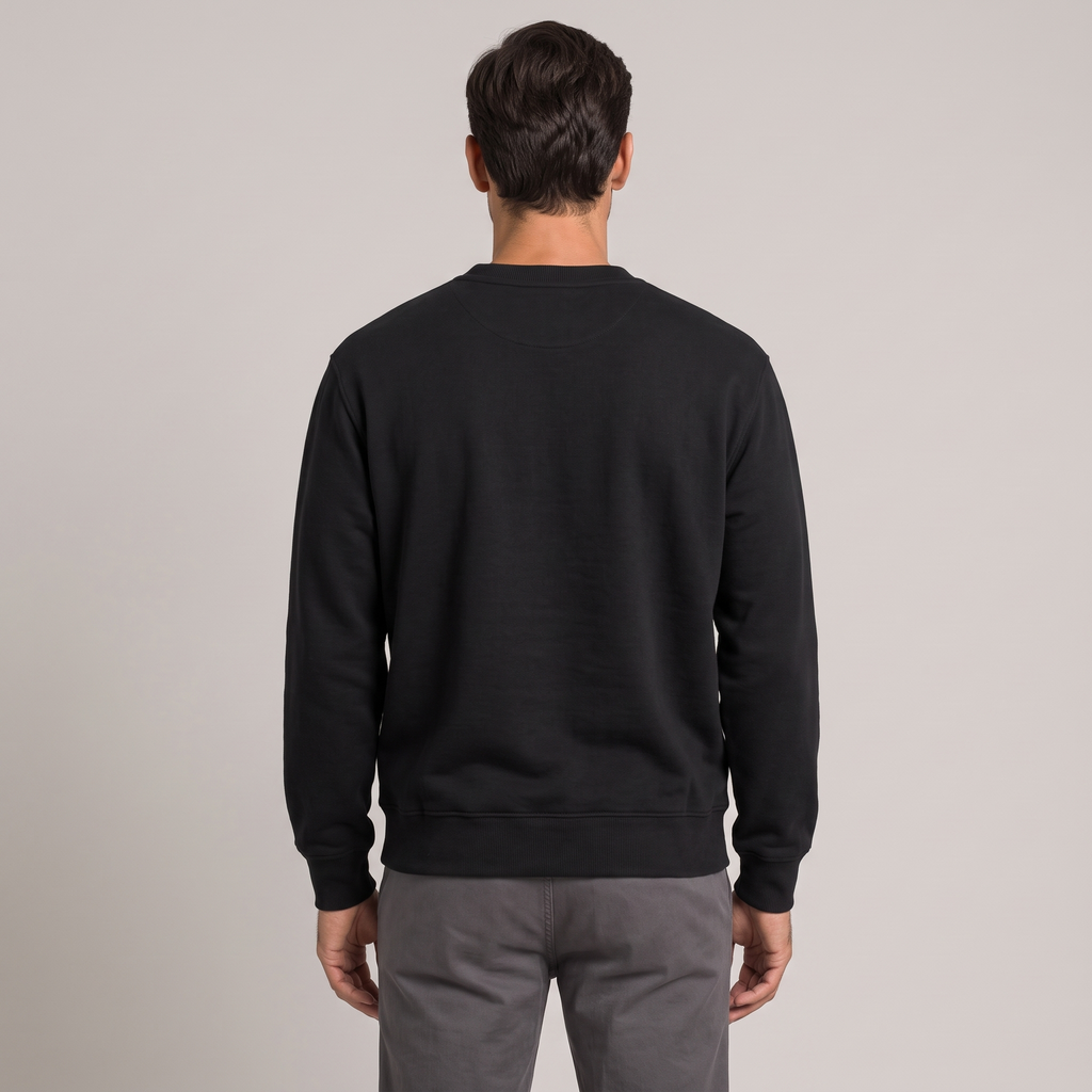 Men's black cotton terry sweatshirt, back view