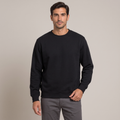 Men's black 330gsm cotton terry crew neck sweatshirt, front view