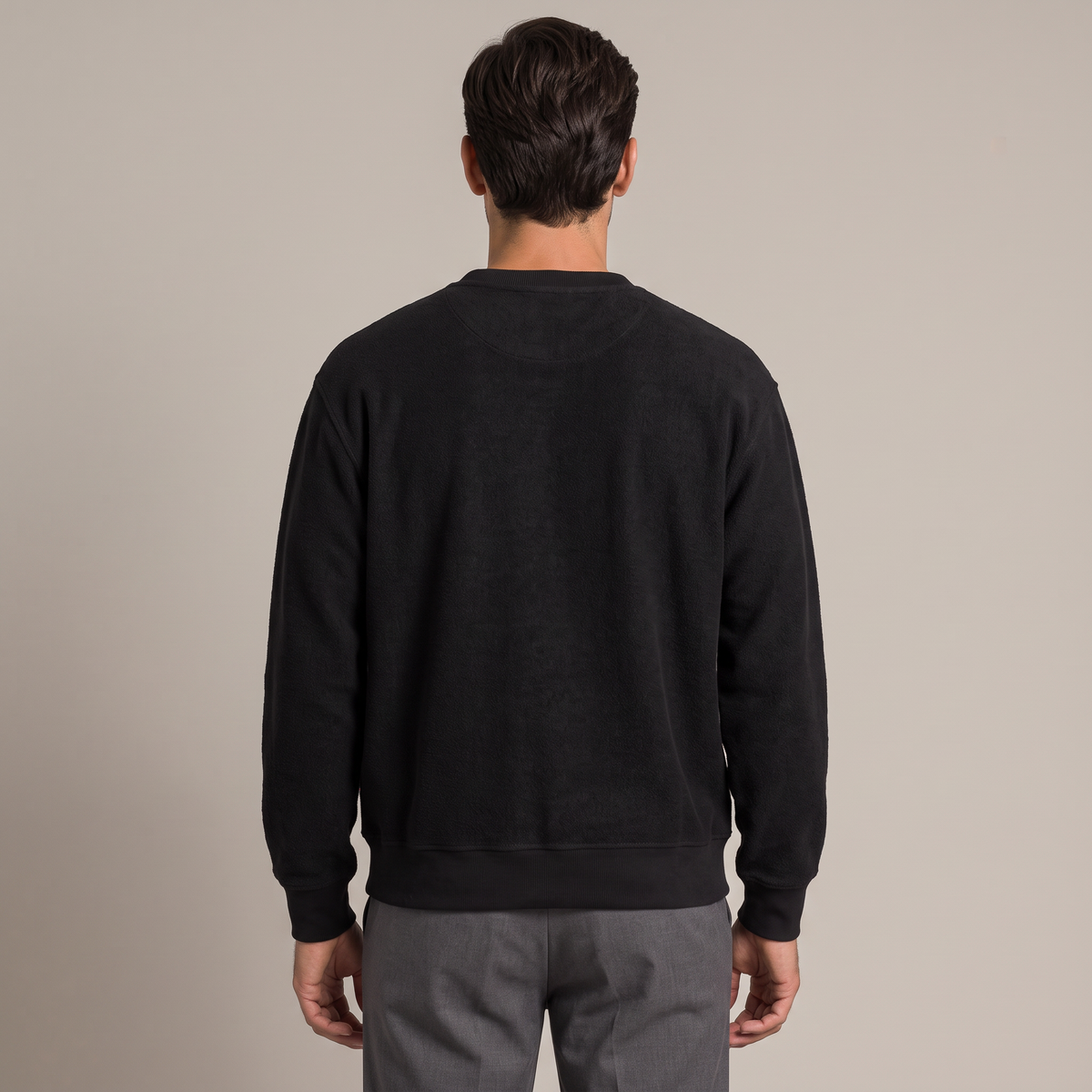 Men's black heavyweight terry sweatshirt, back view