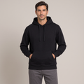 Men's black 400gsm heavy cotton terry hoodie, front view