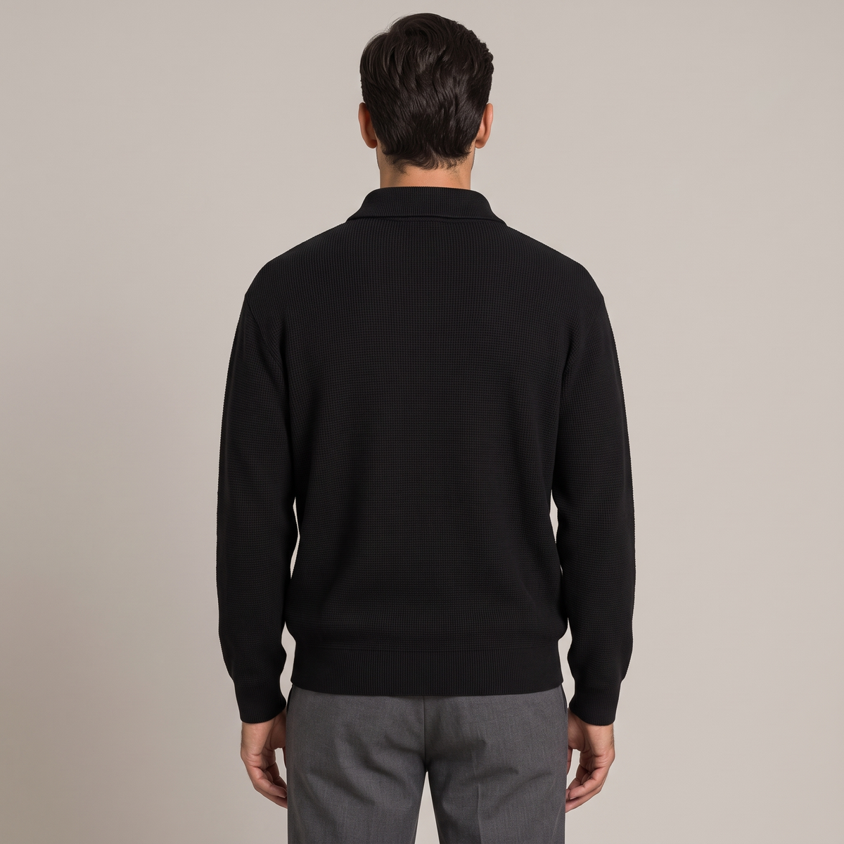 Back view of the half-zip jumper in black