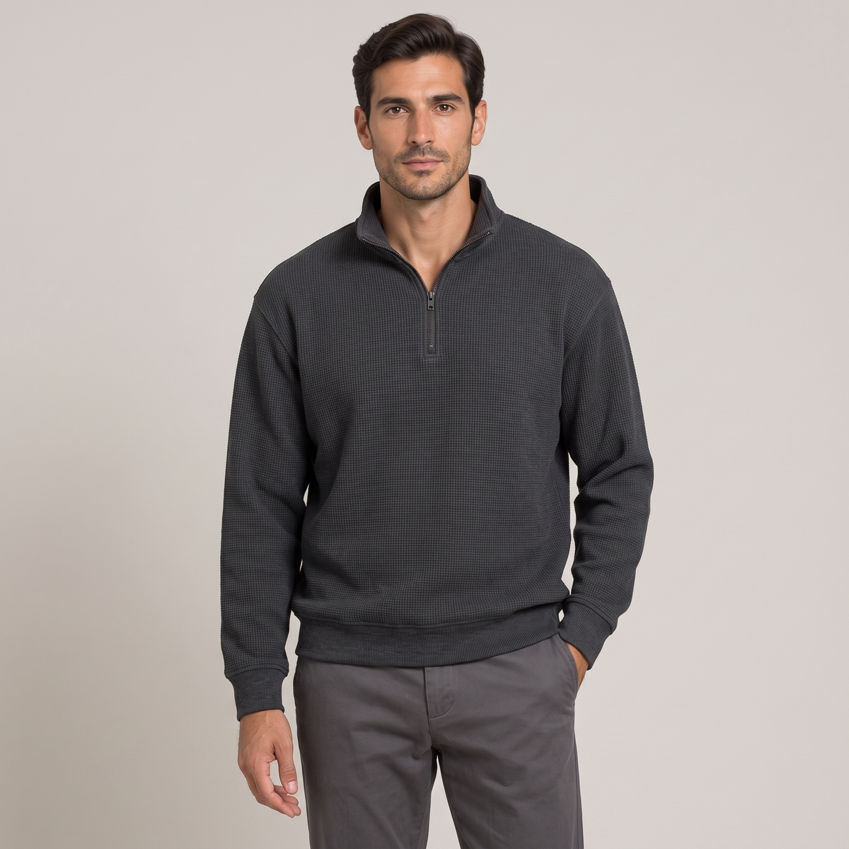 Men's half-zip jumper with stand collar in charcoal