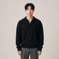 Men's relaxed-fit half-zip knitted jumper in black