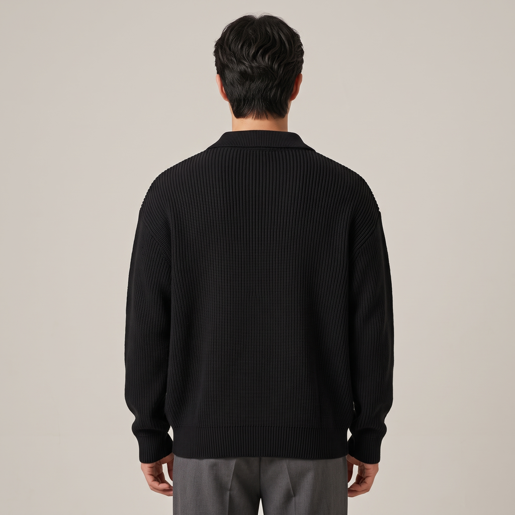 Back view of the relaxed-fit half-zip jumper in black