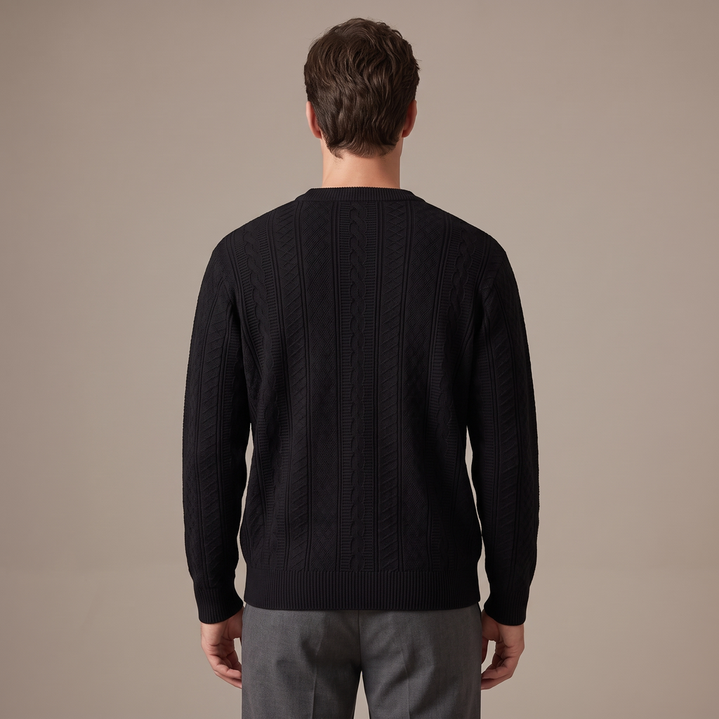 Back view of the cable knit jumper in black