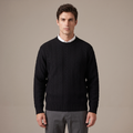 Men's cotton cable knit crew neck jumper in black