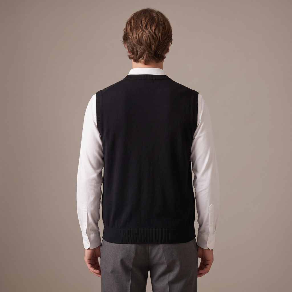 Back view of the knitted vest in black