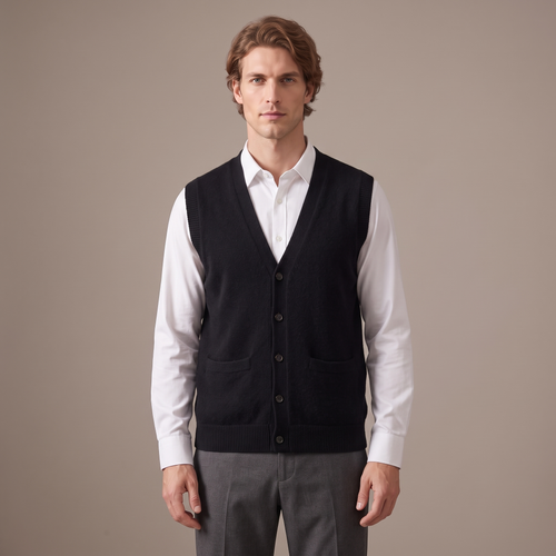 Men's button-front wool knitted vest in black