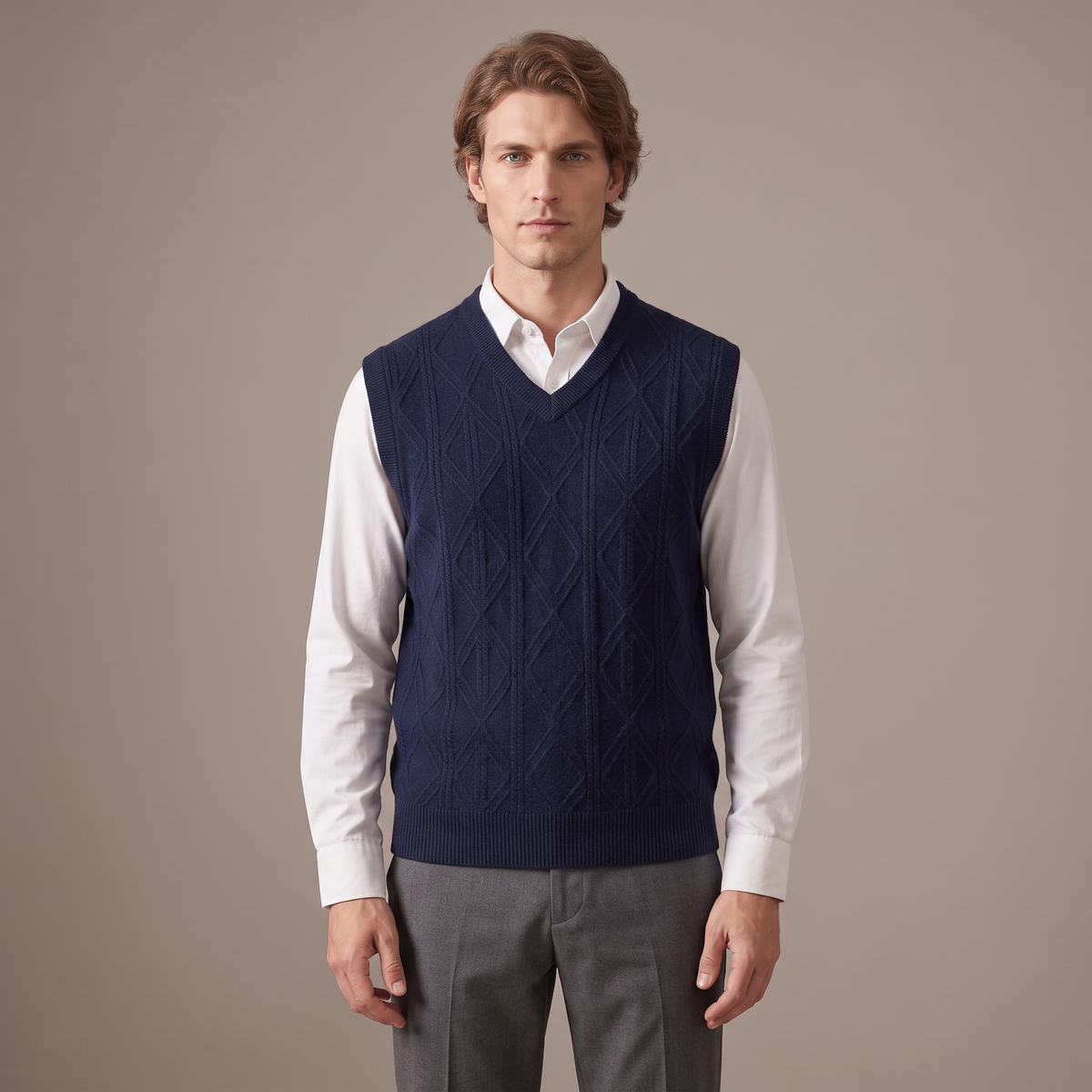 Men's thickened knitted sleeveless vest in navy