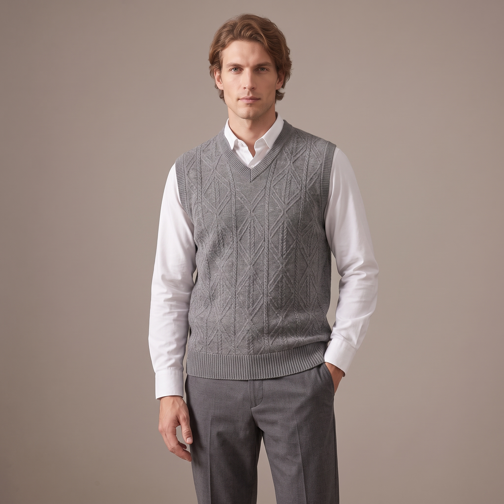 Men's thickened knitted sleeveless vest in grey