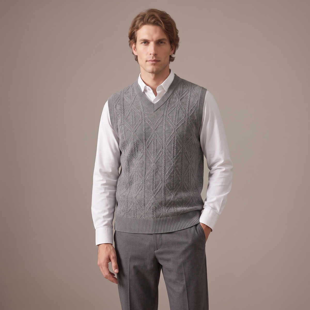 Men's thickened knitted sleeveless vest in grey