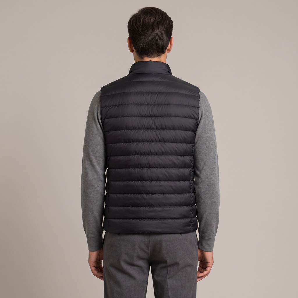 Back view of the down gilet in black