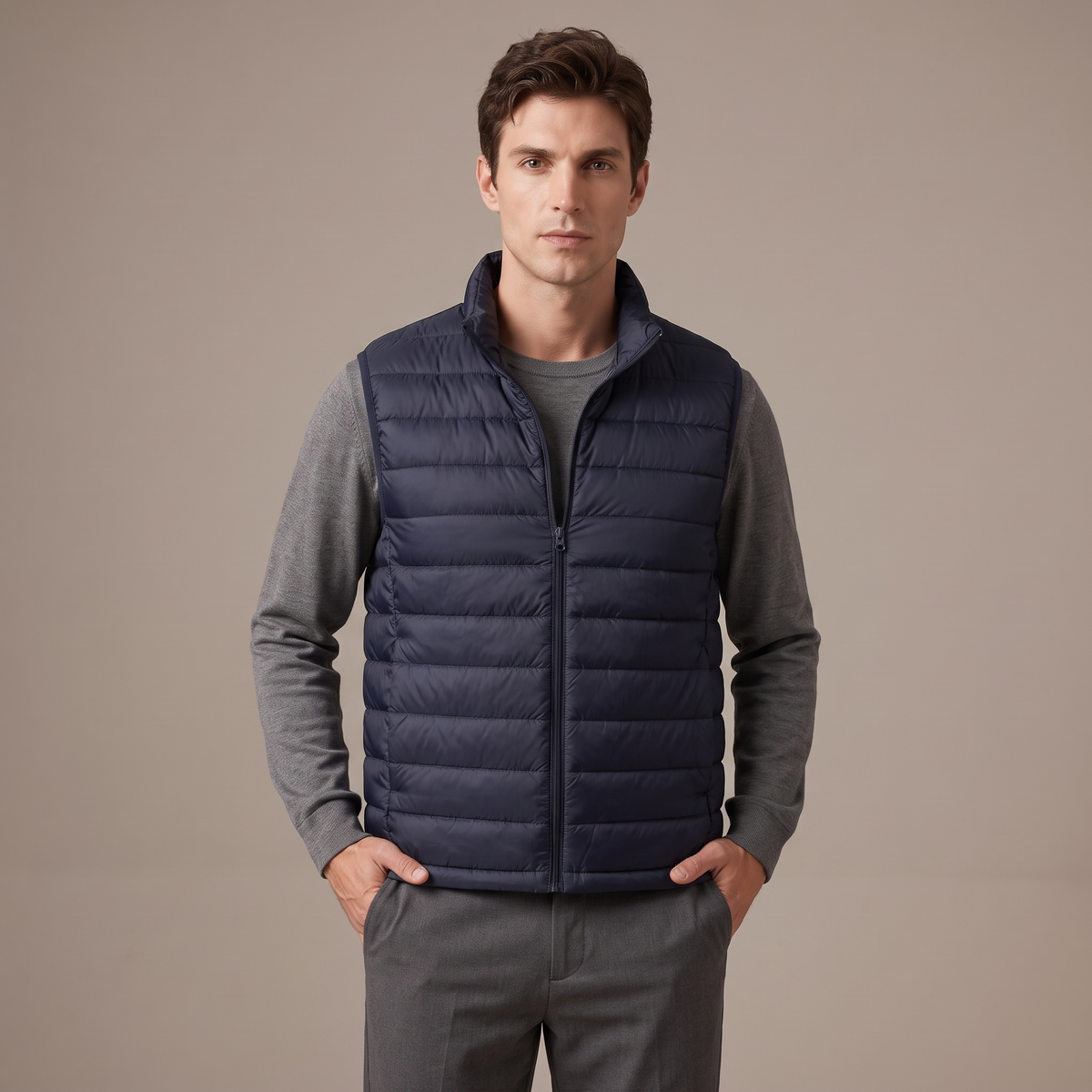 Men's stand collar down gilet in navy