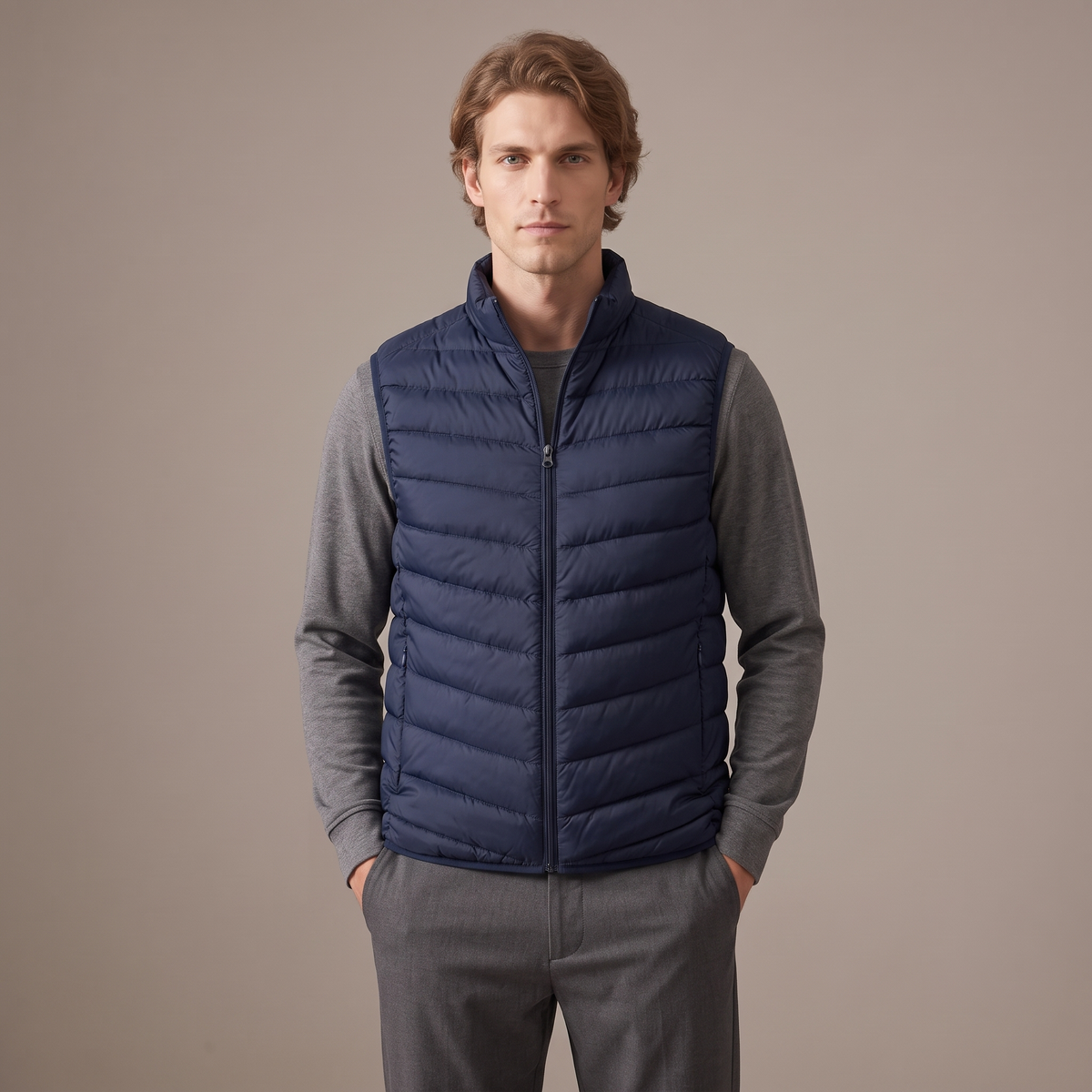 Men's duck down stand collar gilet in navy