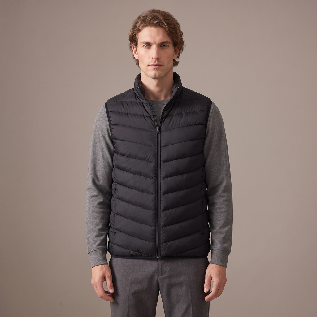 Men's duck down stand collar gilet in black