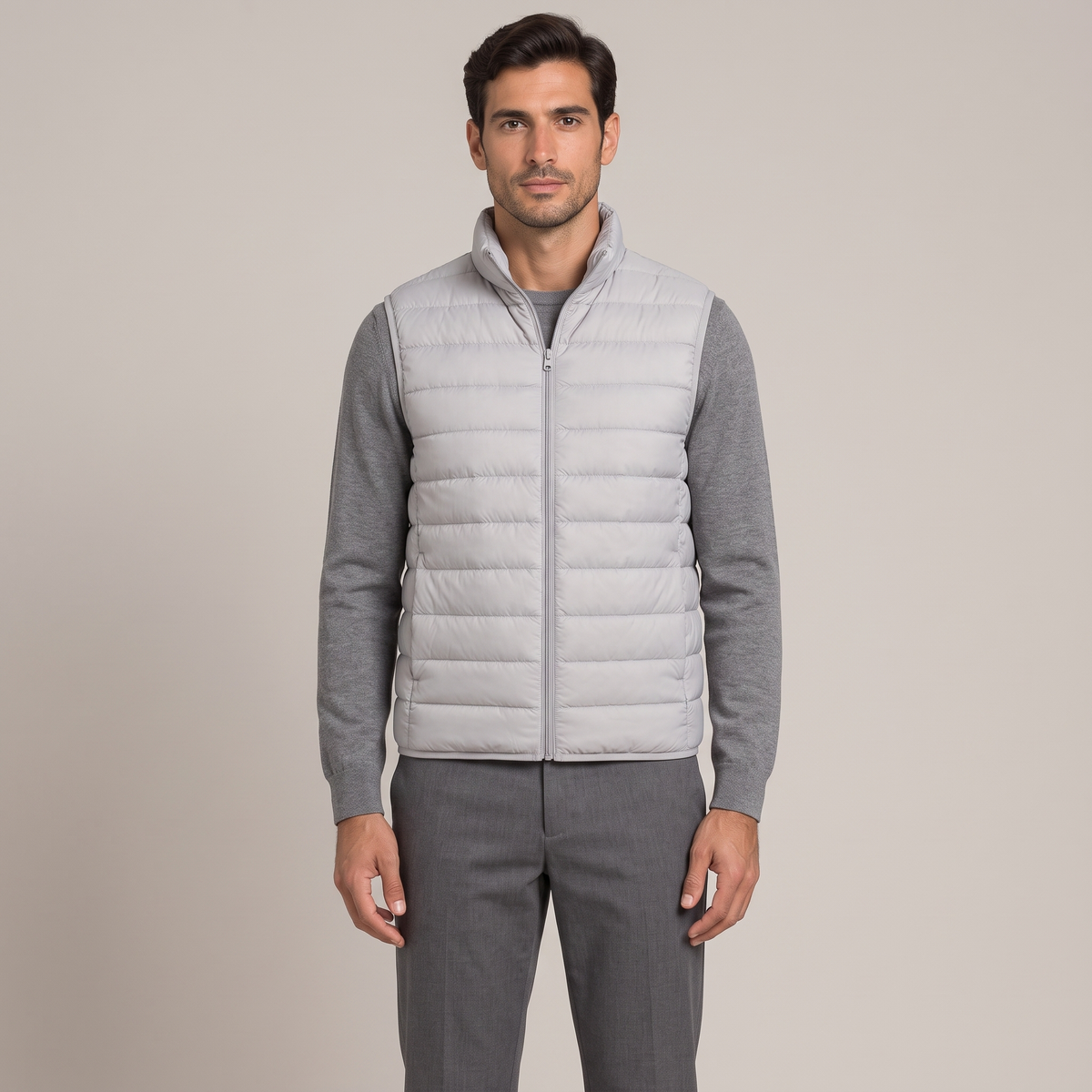 Men's slim layering down gilet in light grey