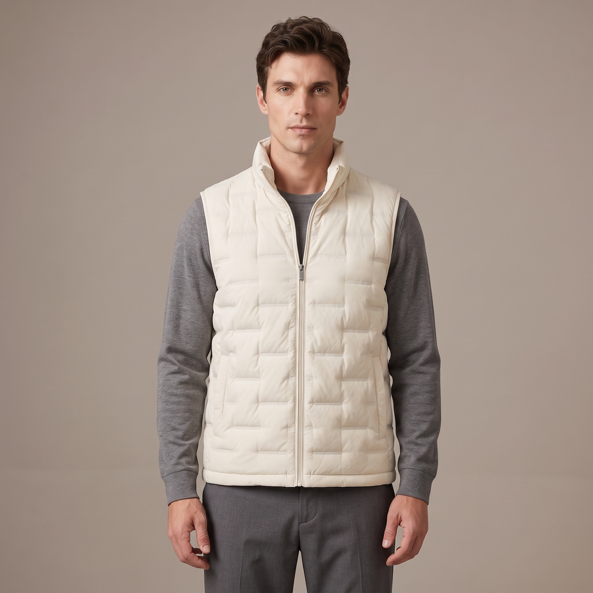 Men's reversible down gilet in off white