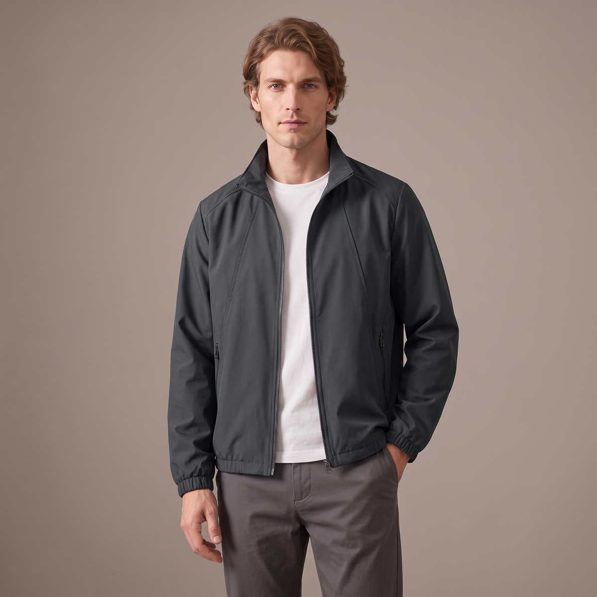 Men's lightweight windbreaker jacket in charcoal