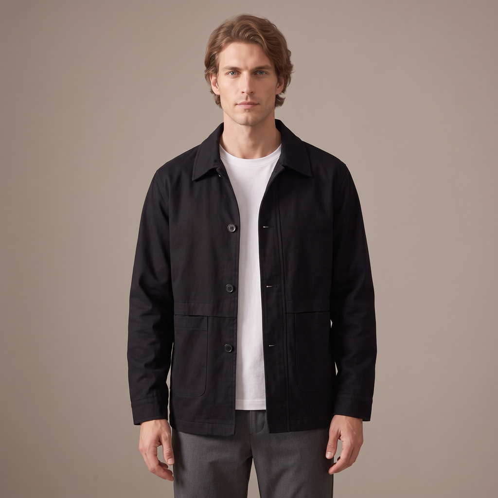 Men's cotton lapel collar jacket in black