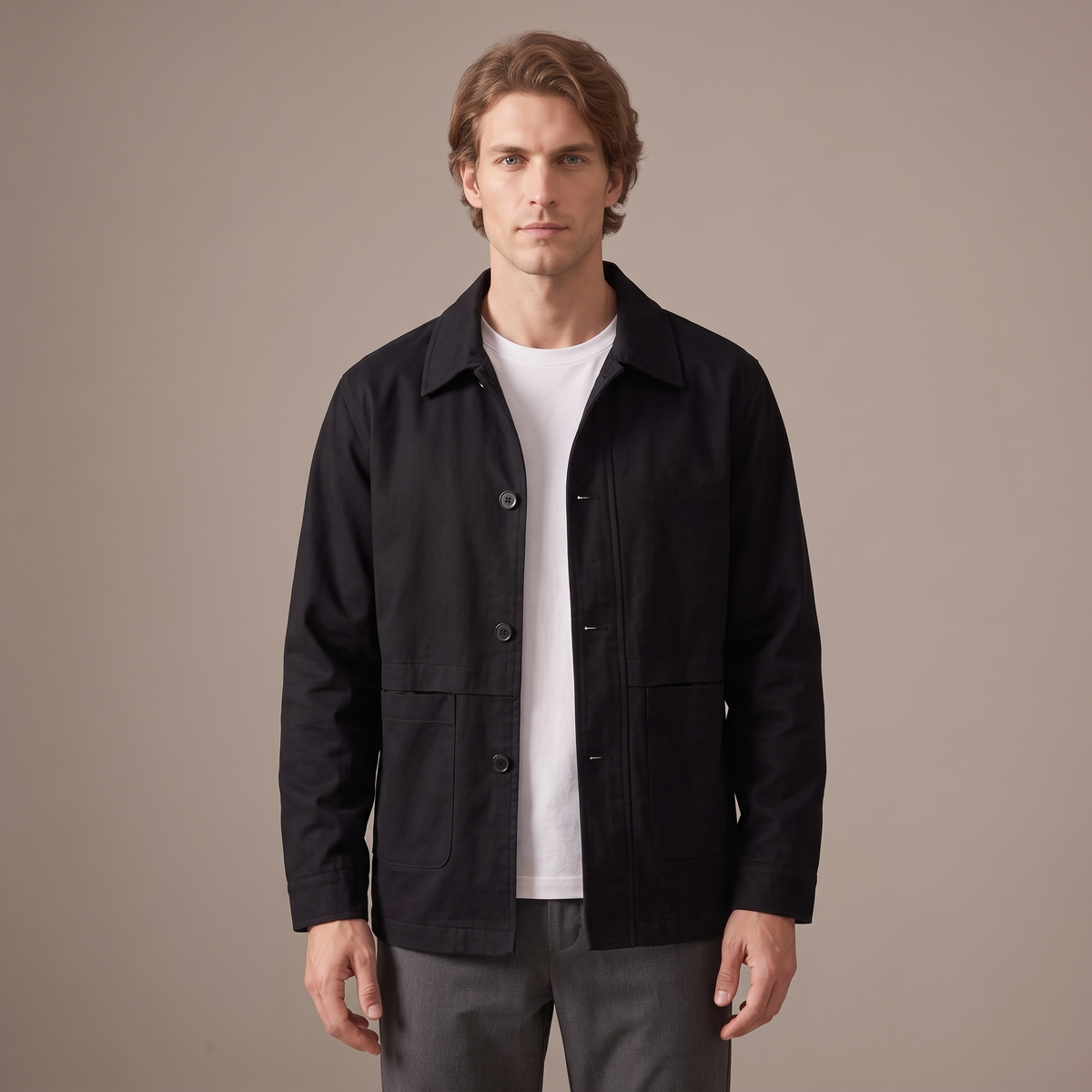Men's cotton lapel collar jacket in black