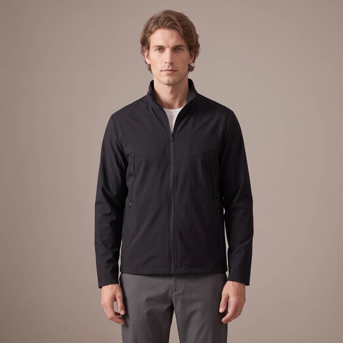Men's stretch water repellent windbreaker in black