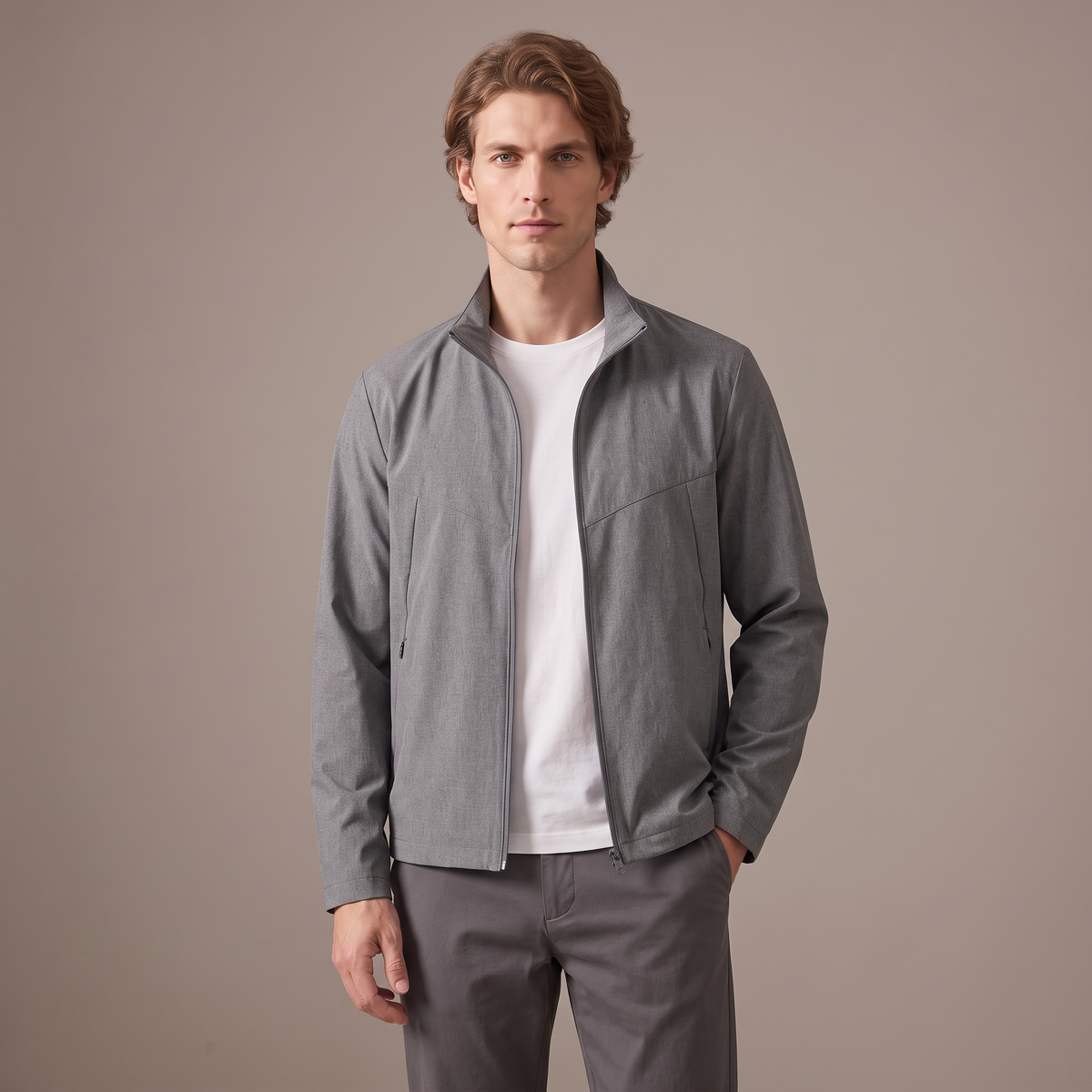Men's stretch water repellent windbreaker in grey