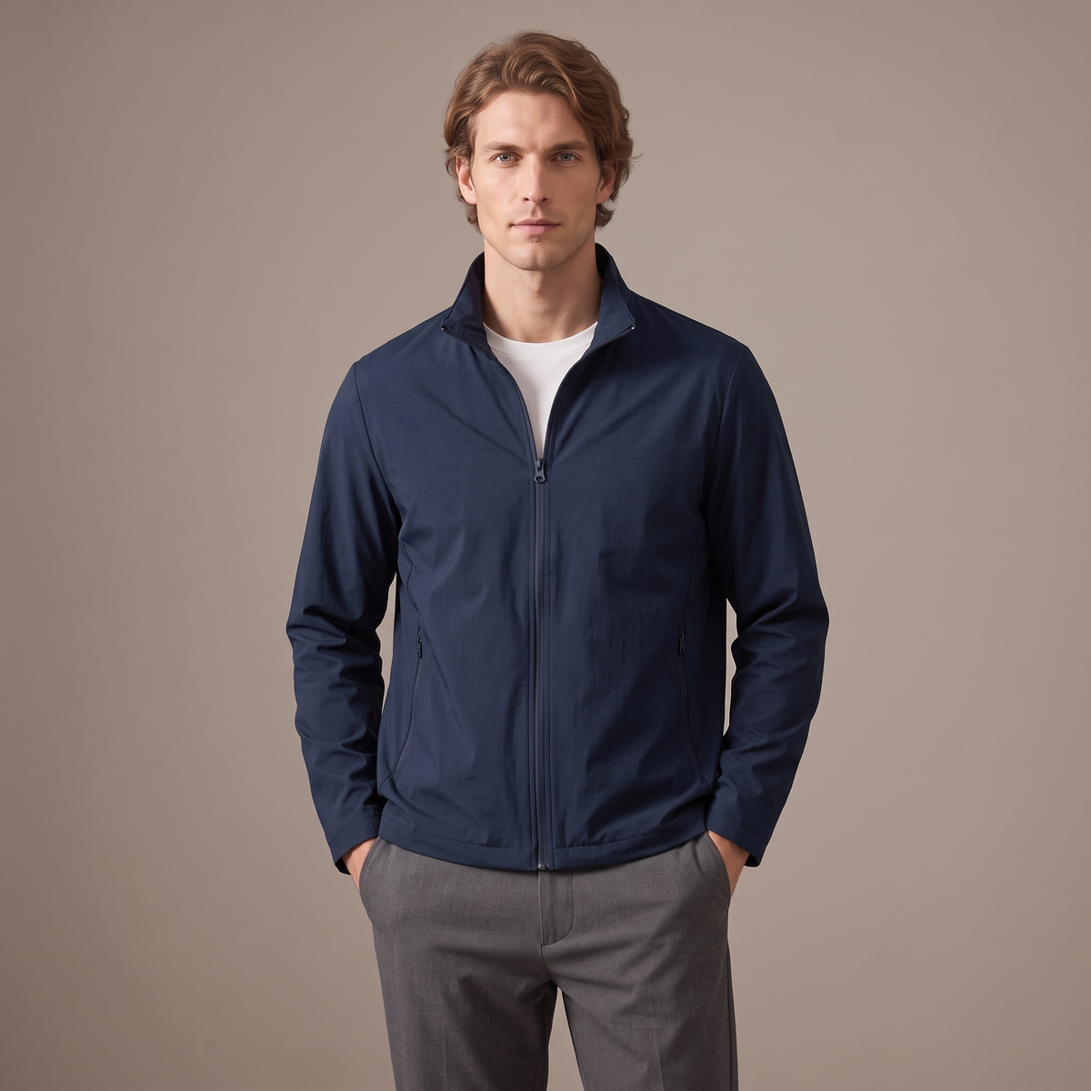 Men's stretch water repellent windbreaker in navy