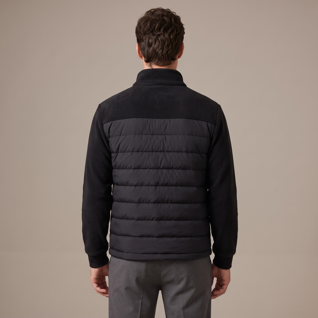 Back view of the down jacket in black