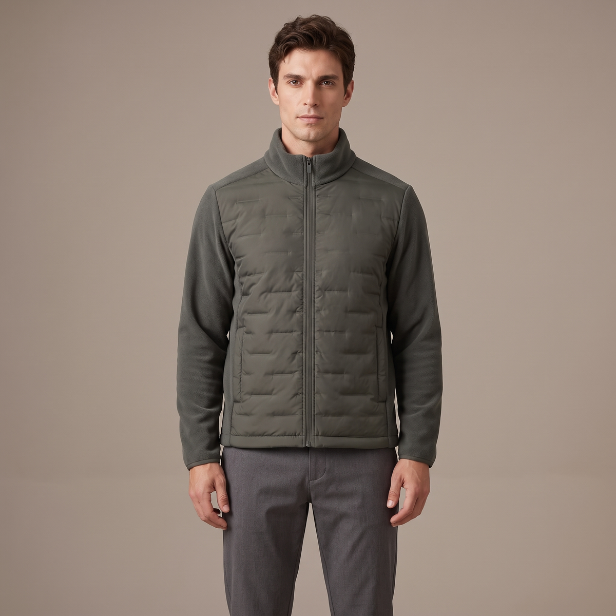 Men's duck down stand collar jacket in olive