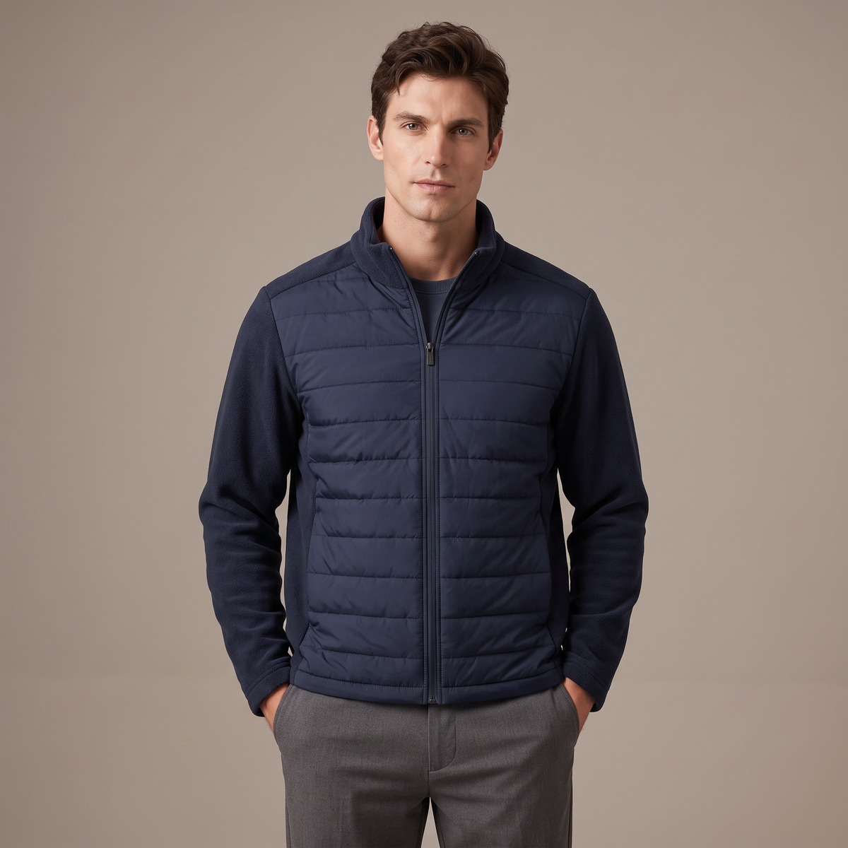 Men's duck down stand collar jacket in navy