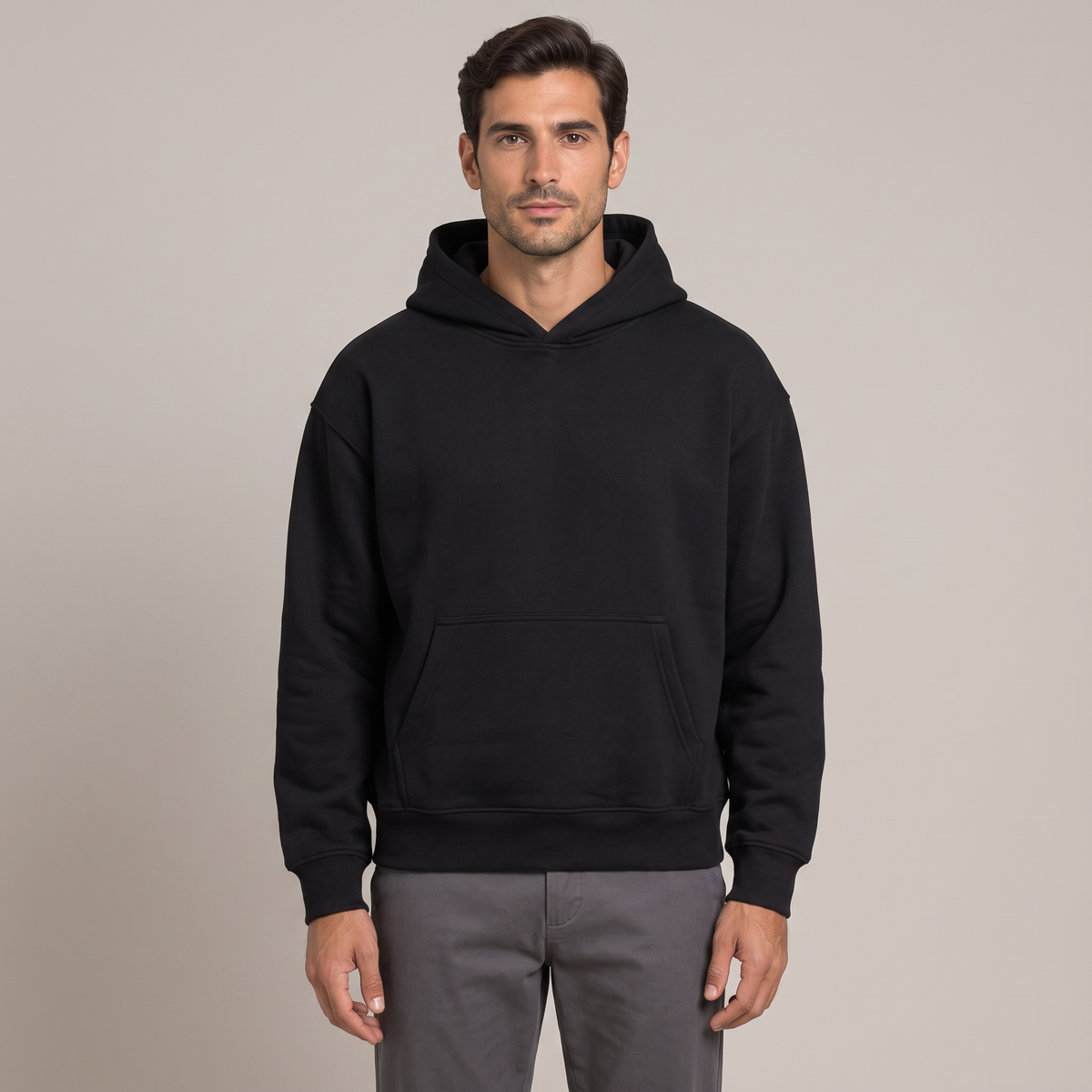 Men's boxy fit heavy hoodie in black
