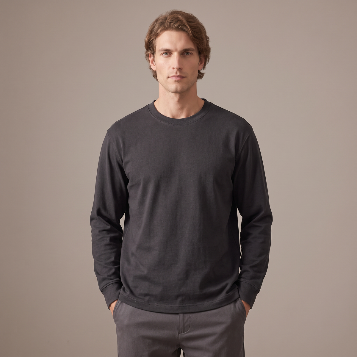 Men's triple stitch long sleeve t-shirt in charcoal