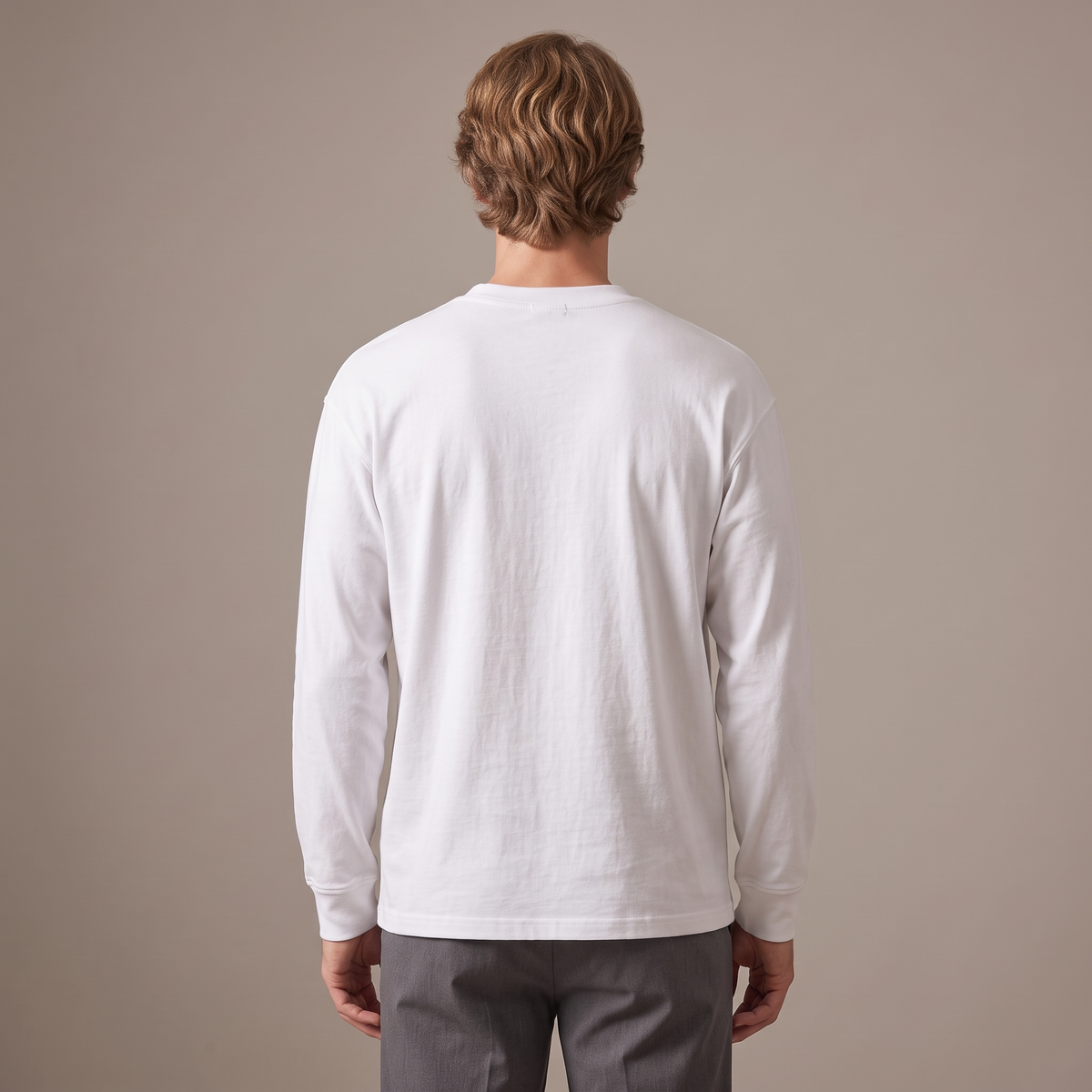 Back view of the long sleeve t-shirt in white
