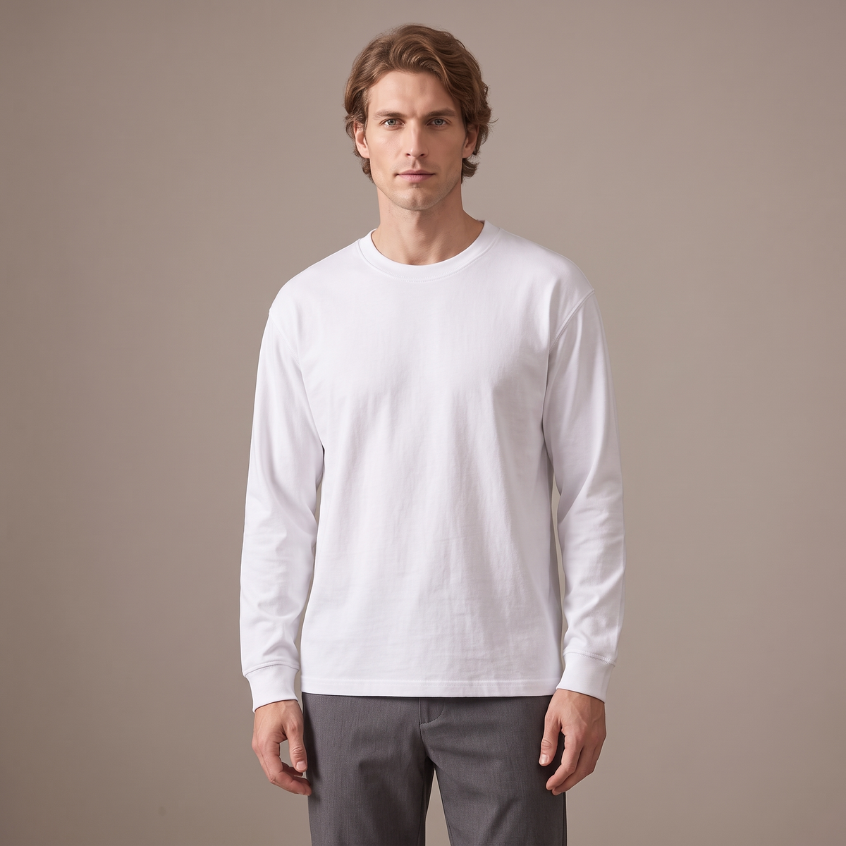 Men's triple stitch long sleeve t-shirt in white