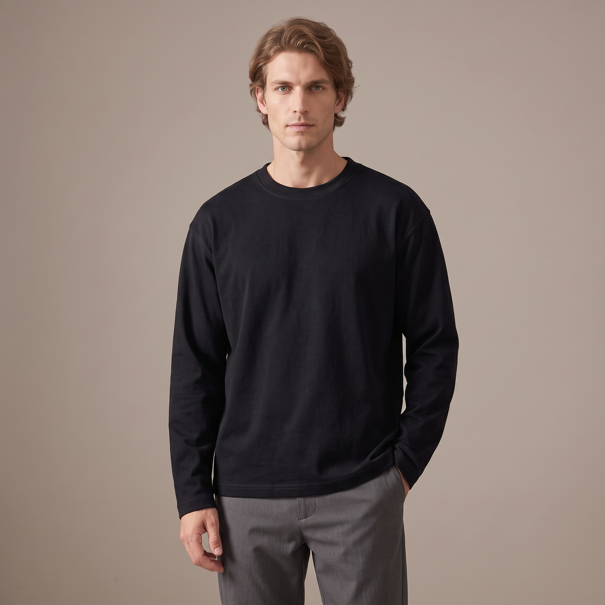 Men's triple stitch long sleeve t-shirt in black