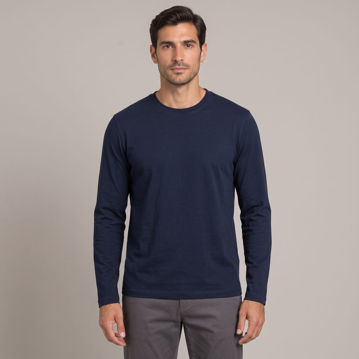Men's long-staple cotton long sleeve t-shirt in navy