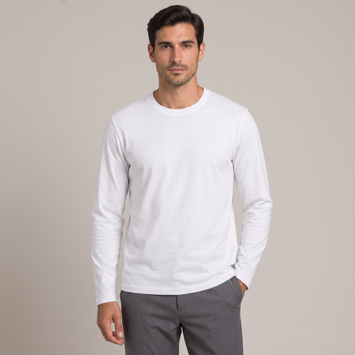 Men's long-staple cotton long sleeve t-shirt in white