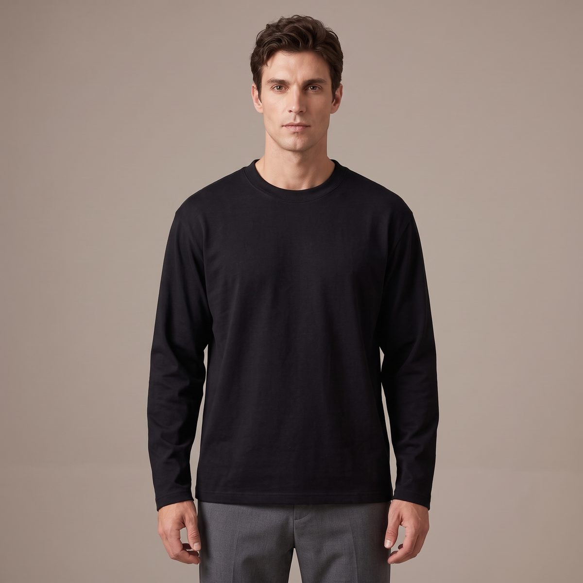 Men's heavy opaque cotton long sleeve t-shirt in black