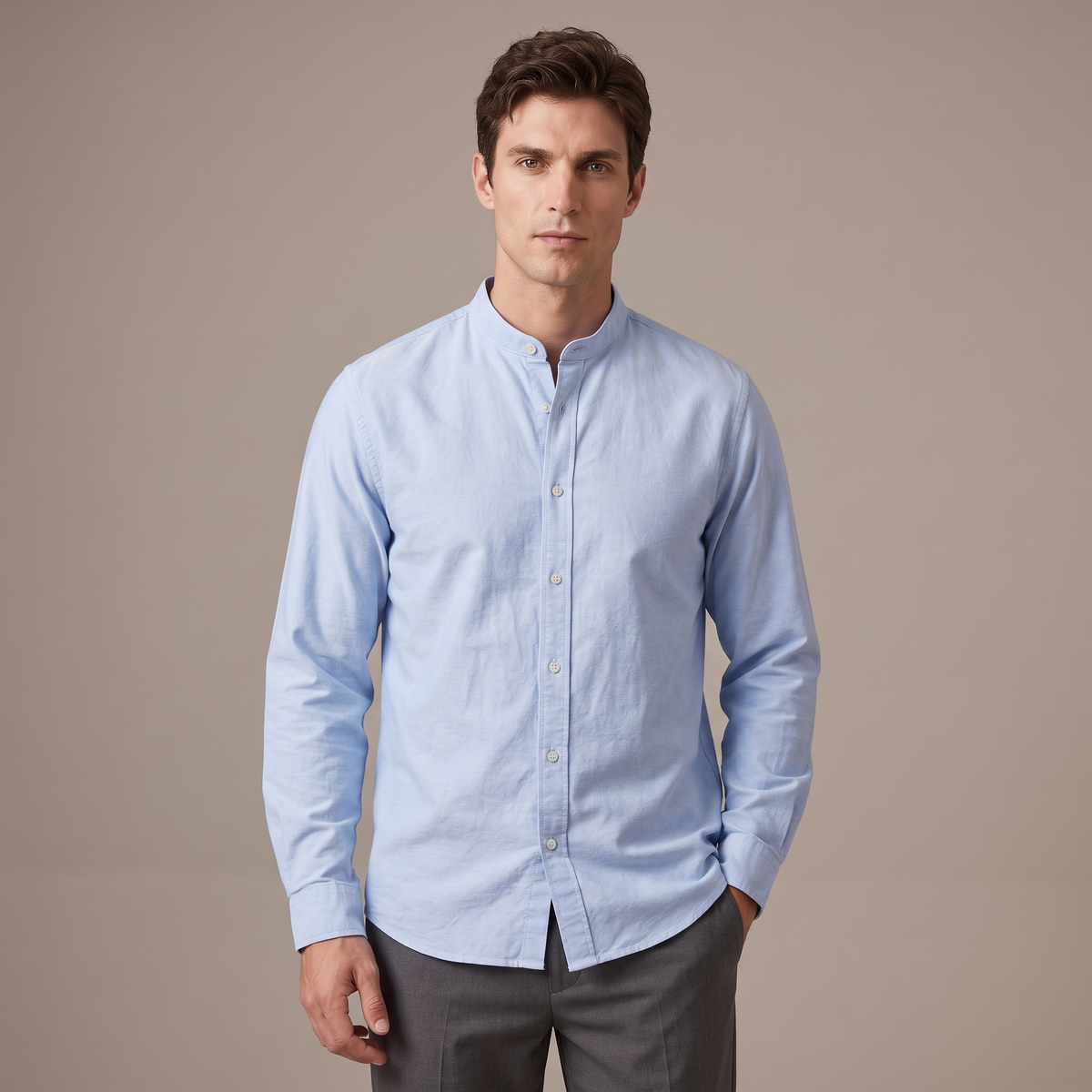 Men's stand collar oxford shirt in light blue